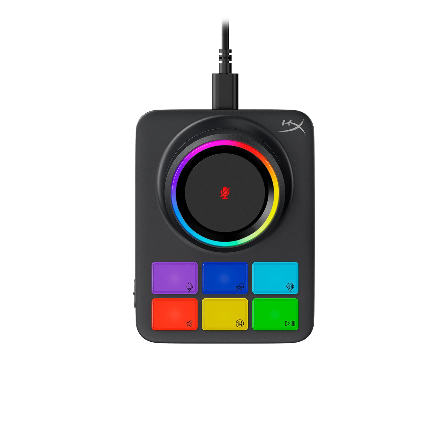 Black RGB Base Station with colorful buttons for the cloud alpha 2 a white background