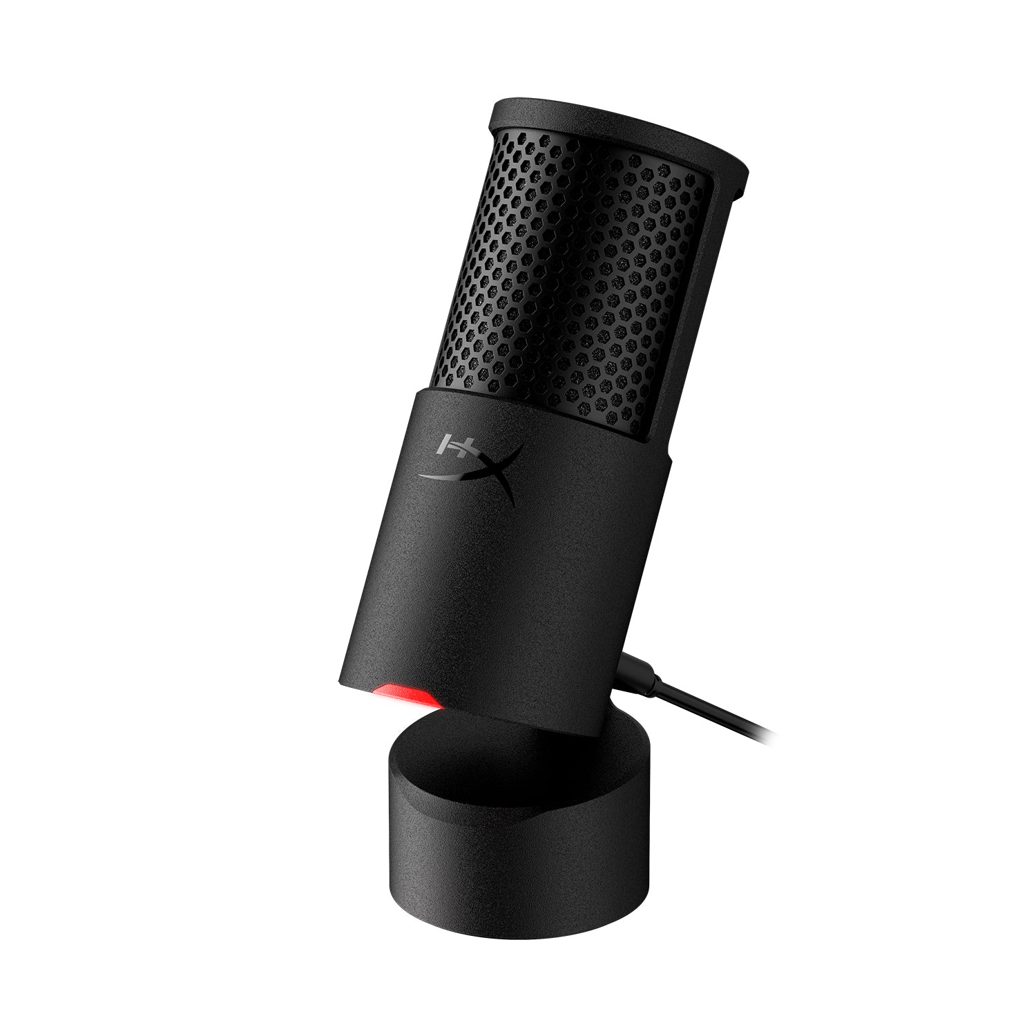 Black SoloCast 2 microphone with honeycomb design on a white background